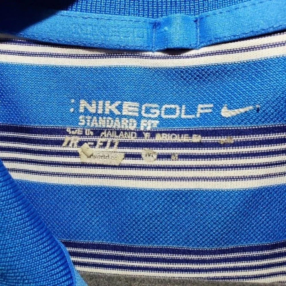 Nike Golf Standard Fit Dri-Fit Blue Stripe Polo‎ Shirt Nike Logo Mens Size M